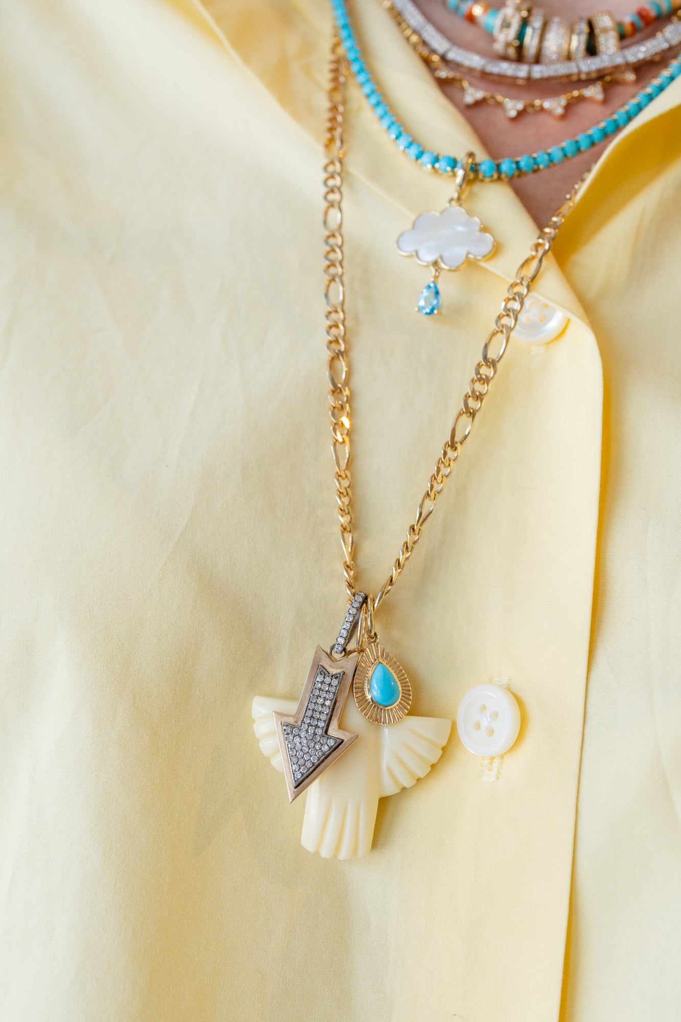 Large 14K Gold Carved Mammoth Ivory Thunderbird Charm