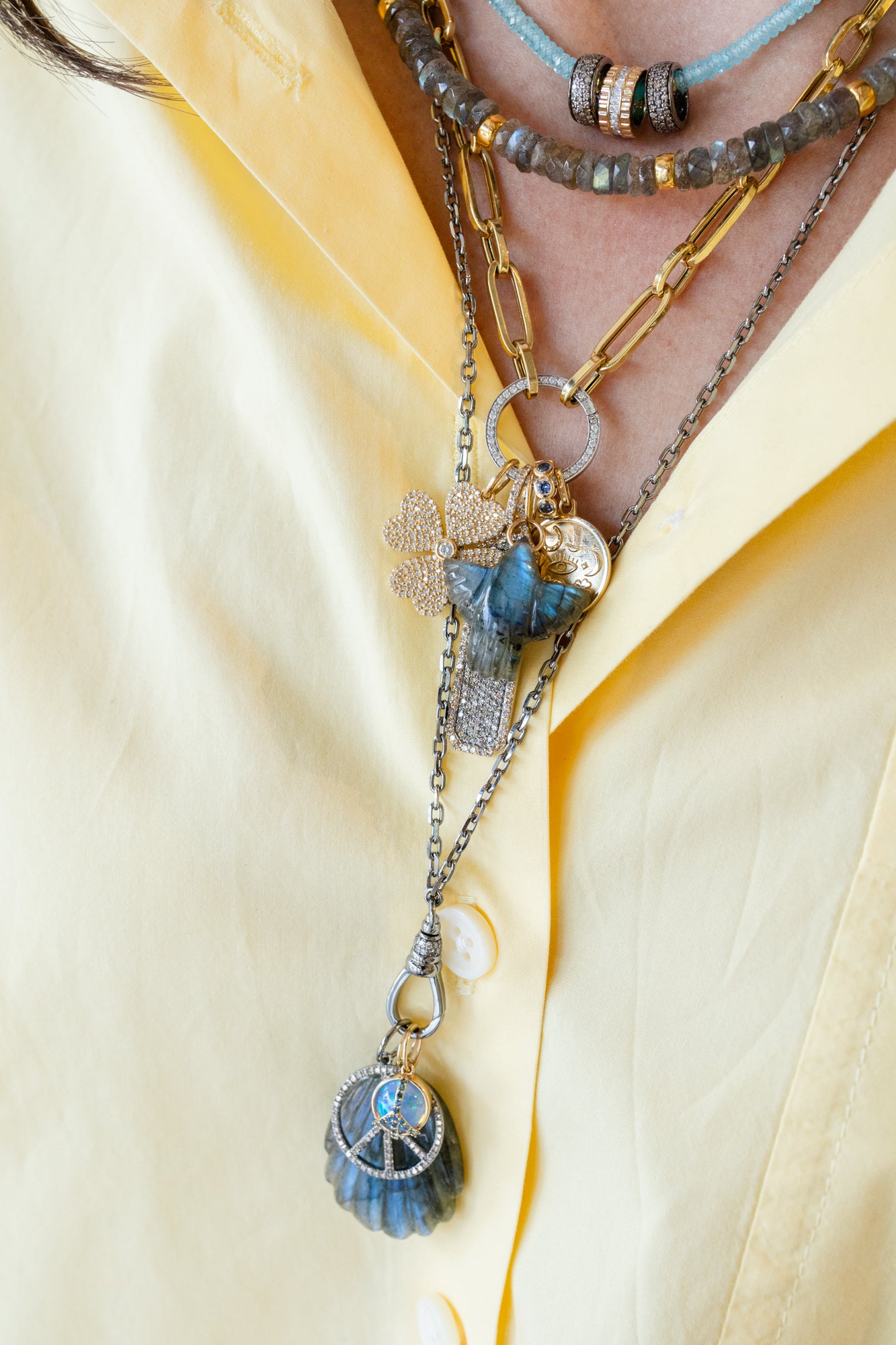 Small 14K Gold Carved Labradorite Thunderbird Charm