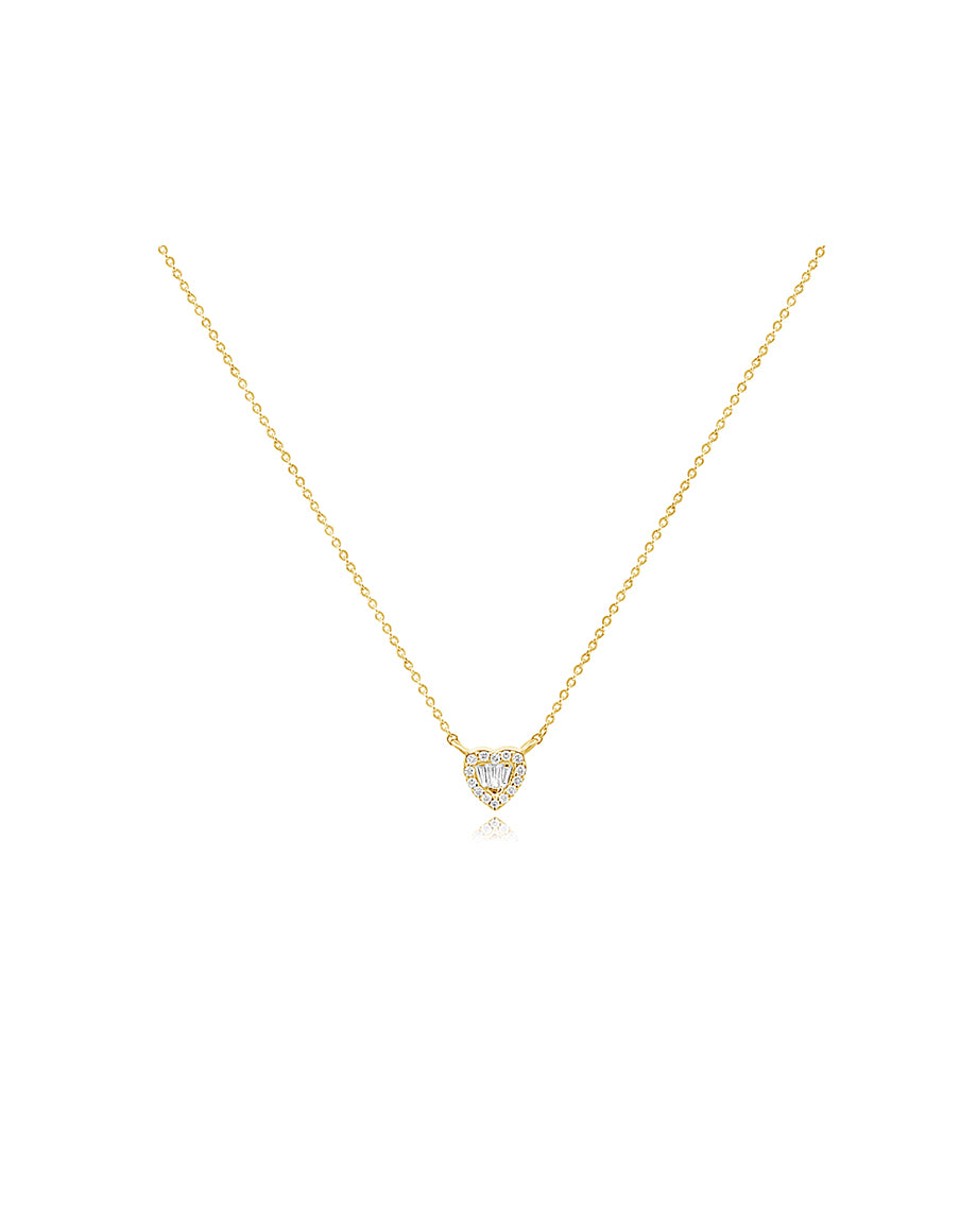 14K Gold Mini Baguette Heart Necklace