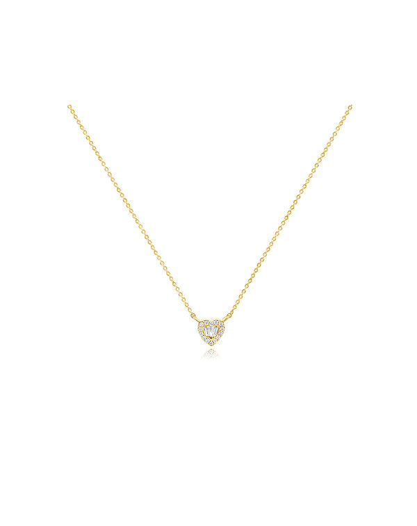 14K Gold Mini Baguette Heart Necklace