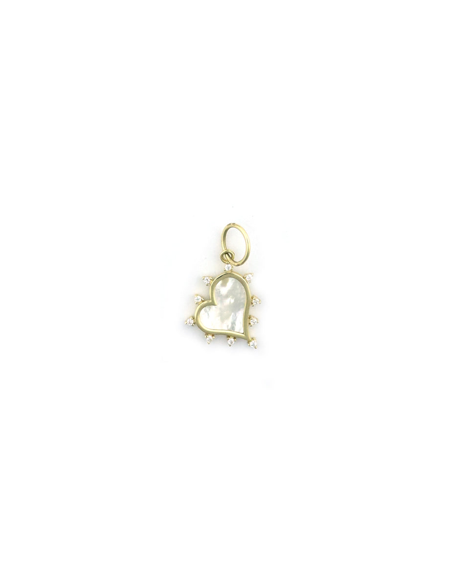 Small 14K Gold Mother of Pearl CZ Framed Heart Charm