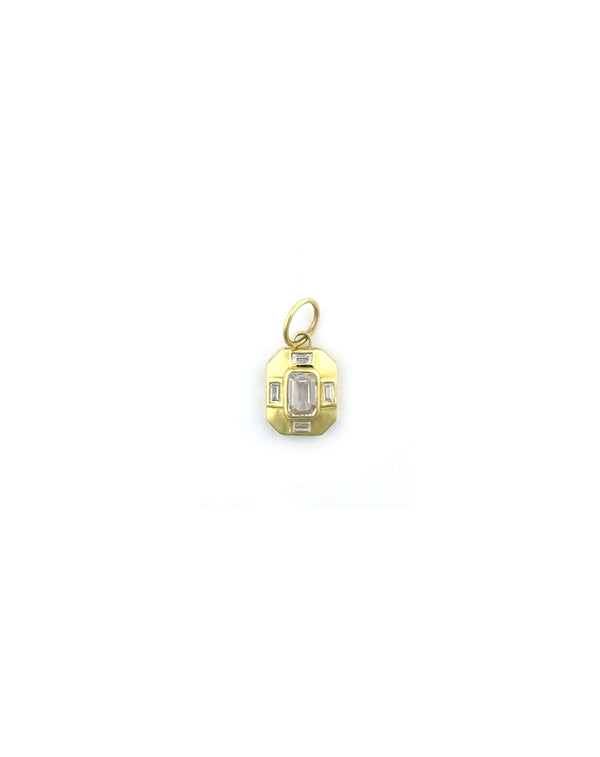 Small 14K Gold Topaz Retro Dog Tag Charm