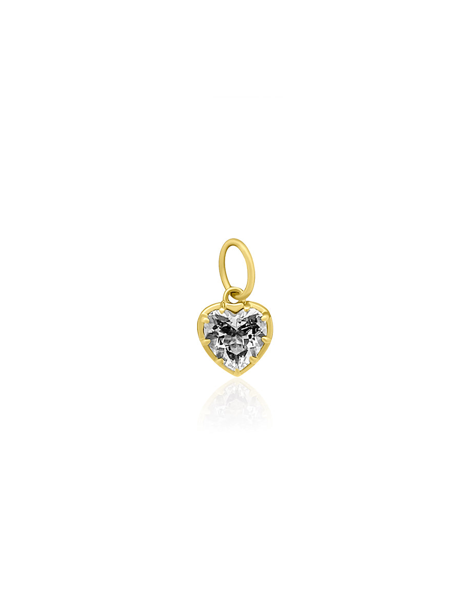14K Gold Pronged White Topaz Heart Charm