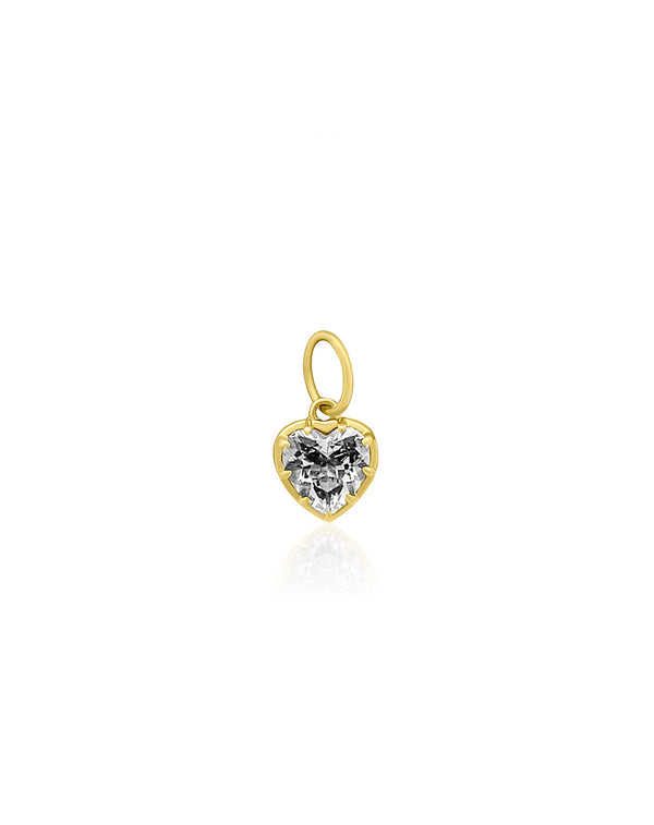 14K Gold Pronged White Topaz Heart Charm