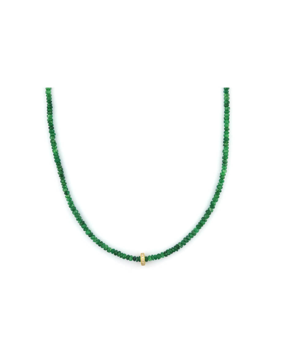 14K Gold Mini Diamond Spacer 2mm Tsavorite Necklace