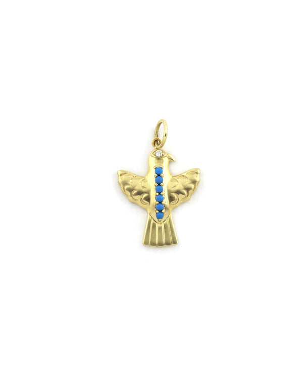 14K Gold Turquoise Thunderbird Charm