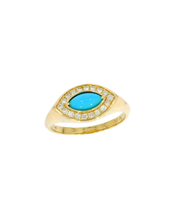 14K Gold Turquoise Diamond Evil Eye Ring