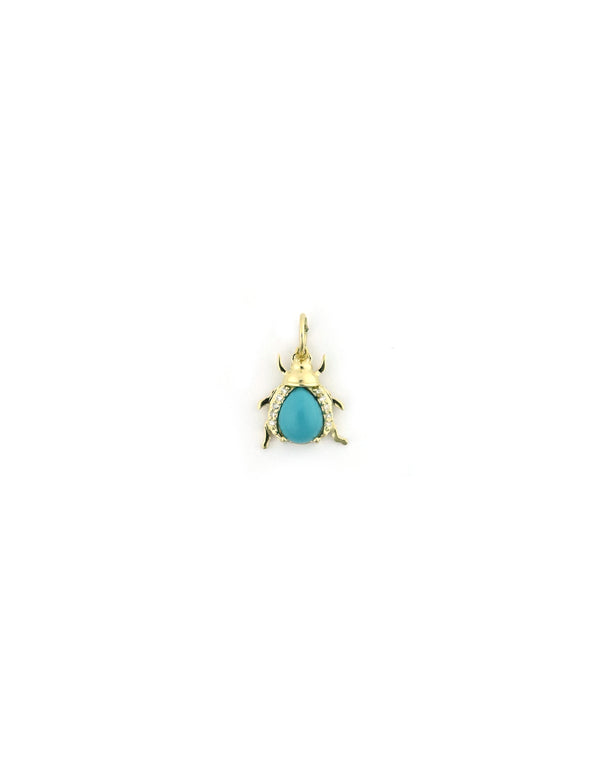 Mini 14K Gold Turquoise Diamond Bug Charm