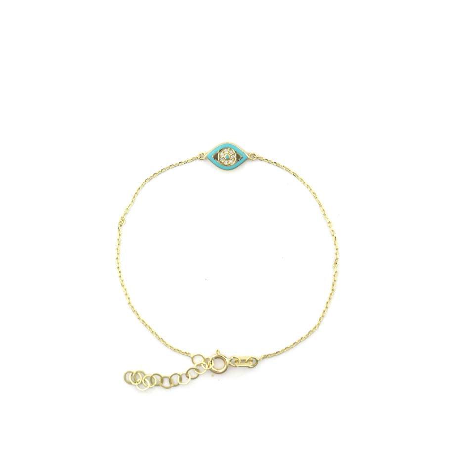 14K Gold Greek Turquoise Enamel Evil Eye Bracelet