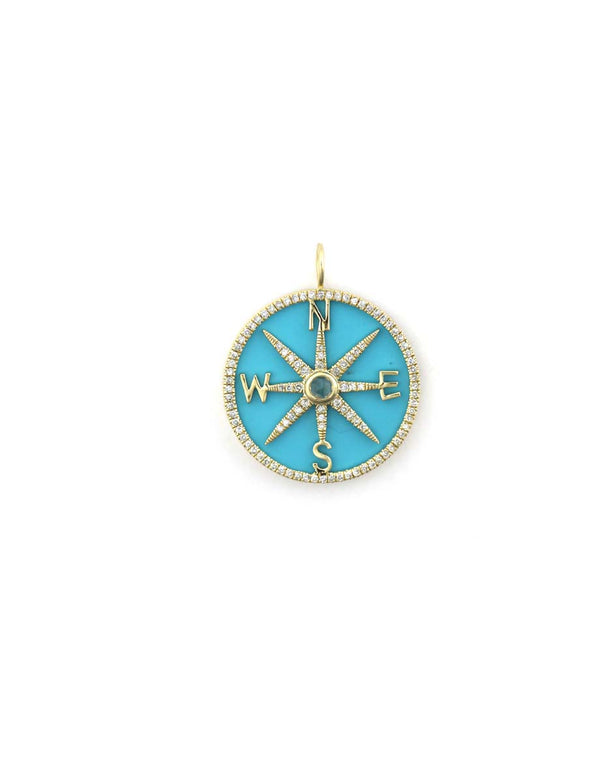 14K Gold Turquoise Diamond Compass Charm