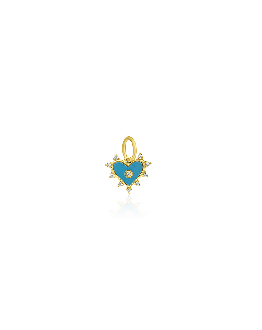 Small 14K Gold Turquoise Diamond Halo Heart Charm