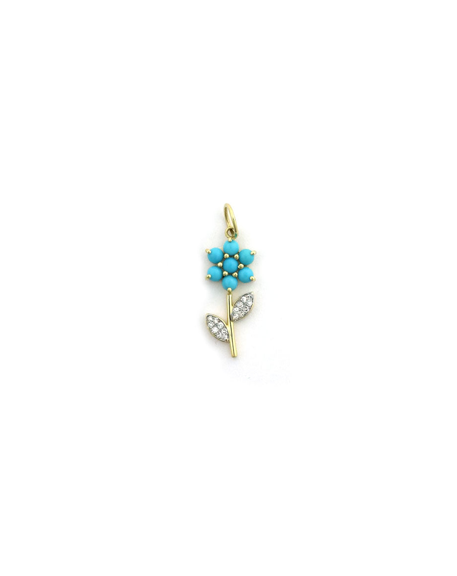 14K Gold Diamond Turquoise Flower Charm
