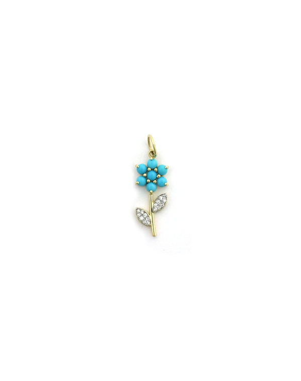 14K Gold Diamond Turquoise Flower Charm