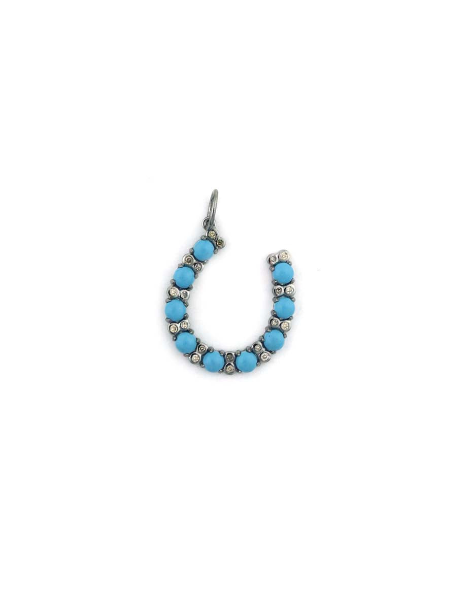 Alternating Silver Diamond Turquoise Horseshoe Charm