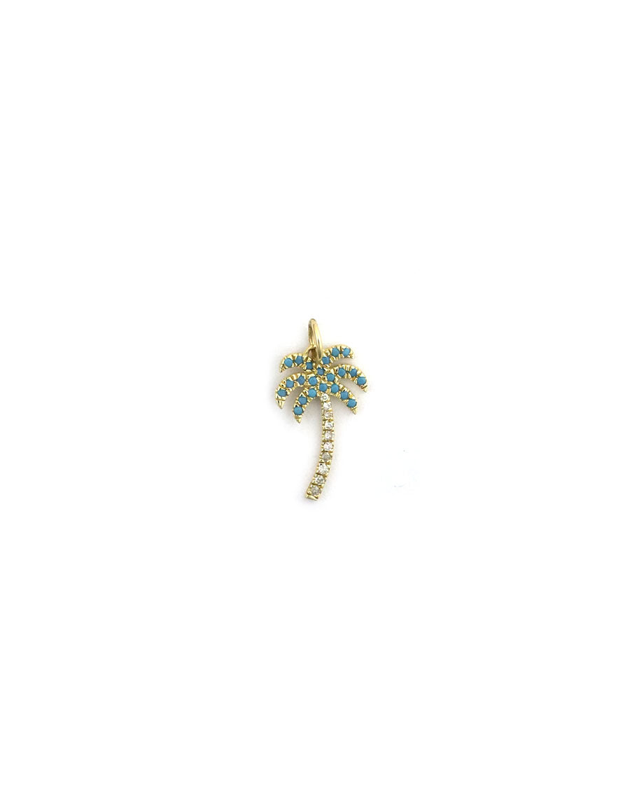 14K Gold Diamond Turquoise Palm Tree Charm