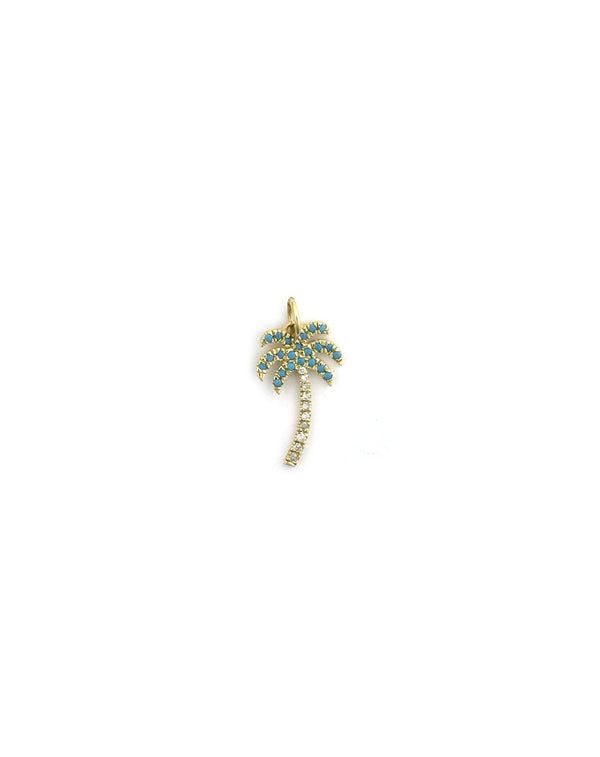 14K Gold Diamond Turquoise Palm Tree Charm