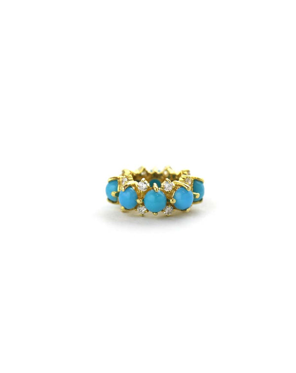 14K Gold Turquoise Double Diamond Oval Spacer