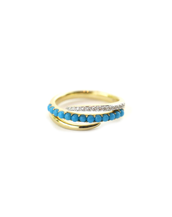14K Gold Turquoise Diamond Triple Wrap Ring