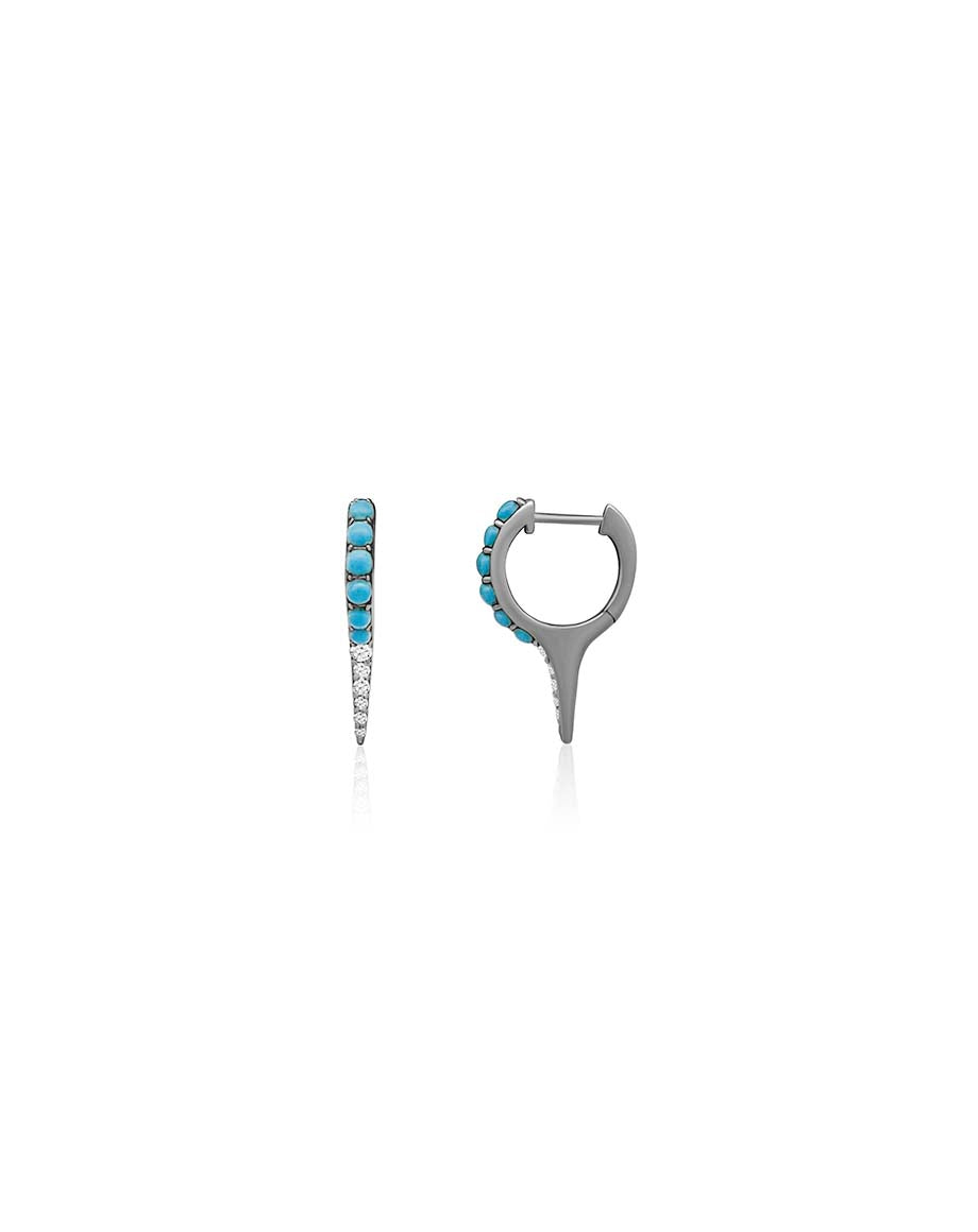 12mm Silver Dotted Turquoise Diamond Spike Huggies