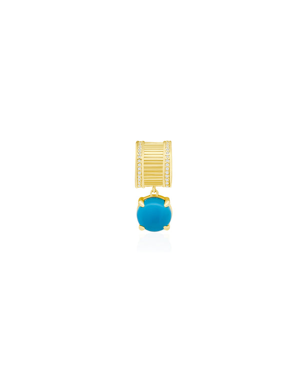 14K Gold Thick Ridged Diamond Turquoise Charm Spacer