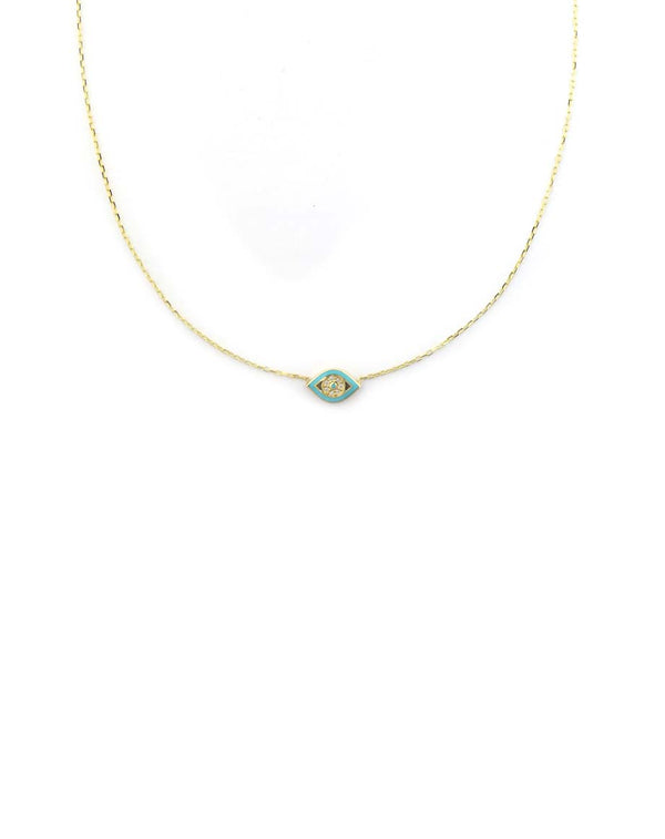 14K Gold Greek Turquoise Enamel Evil Eye Necklace