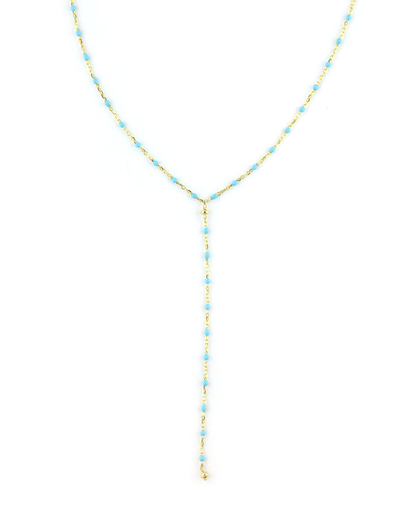 Turquoise Enamel Tin Cup Lariat Necklace