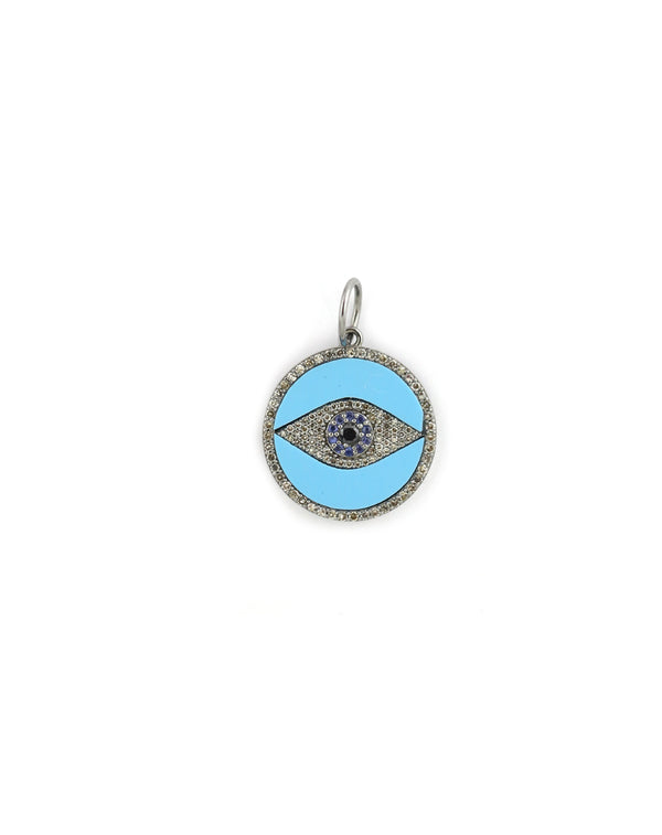 Silver Diamond Turquoise Evil Eye Coin Charm