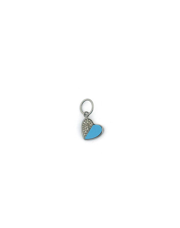 Small Silver Half & Half Turquoise Diamond Heart Charm