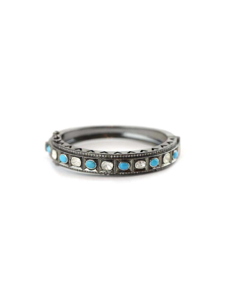 Oval Polki Diamond & Turquoise Bangle