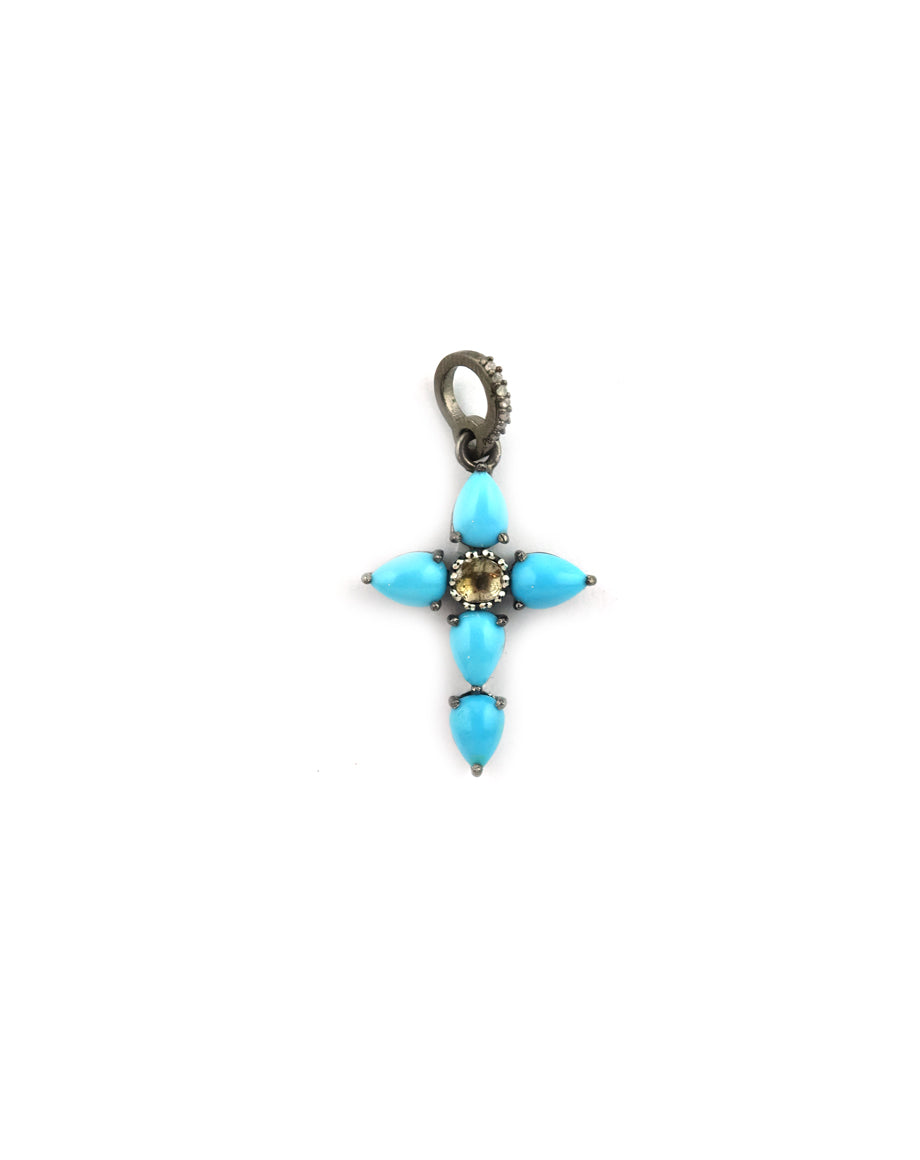 Turquoise Polki Diamond Center Cross Charm