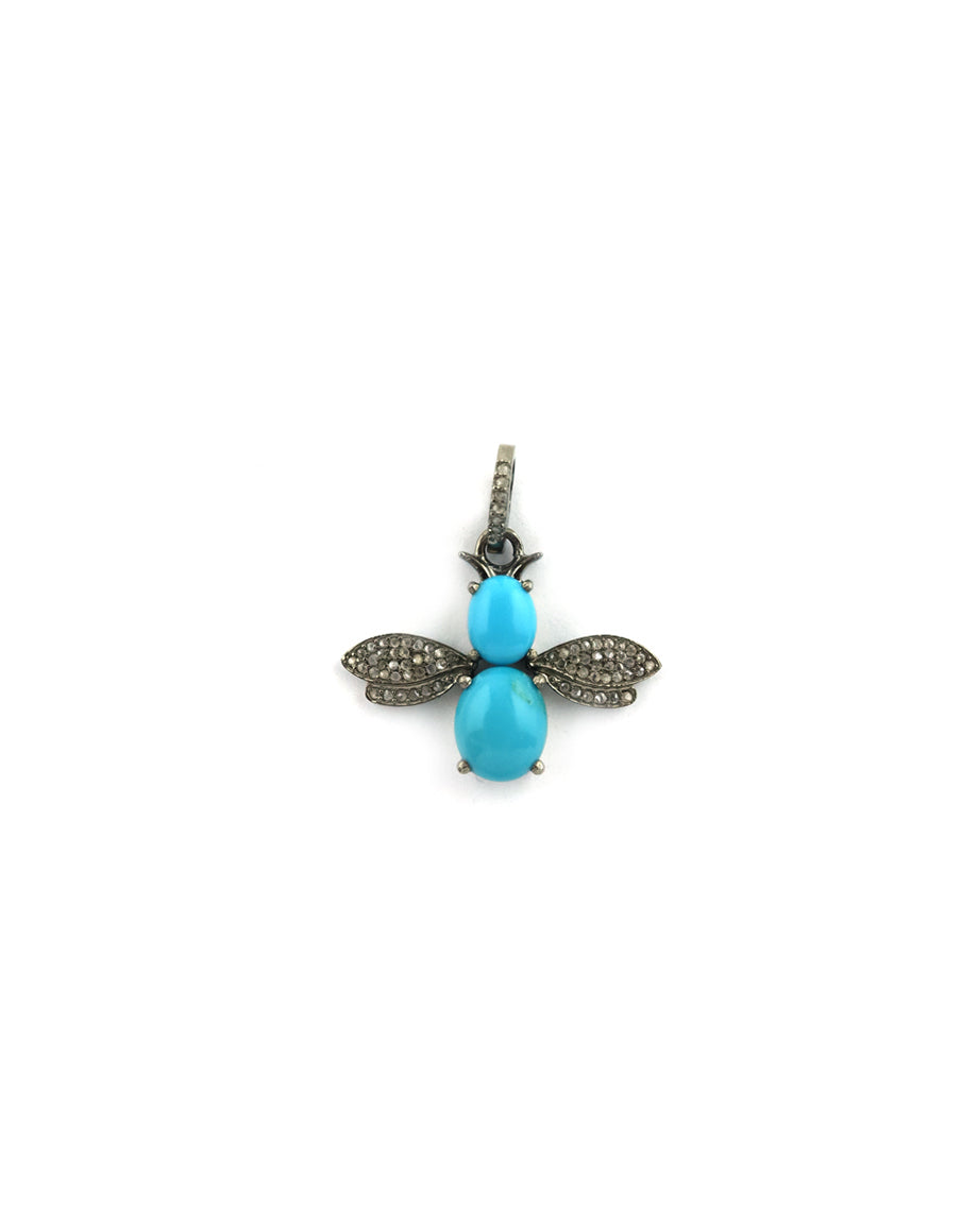 Silver Diamond Turquoise Bee Charm