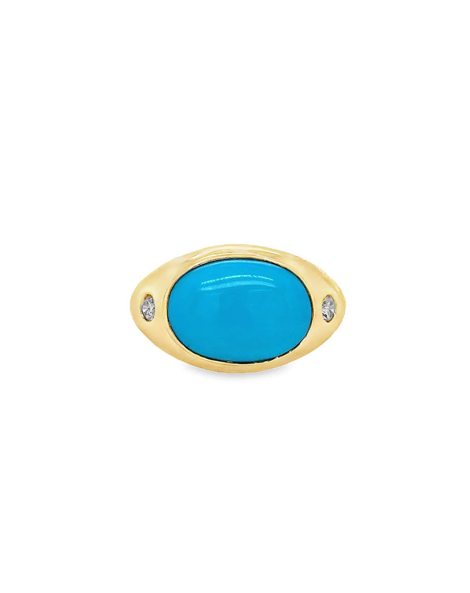 14K Gold Turquoise Diamond Dome Ring