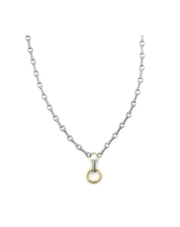 20" 14K Gold & Silver Bar + Round Link Lock Necklace