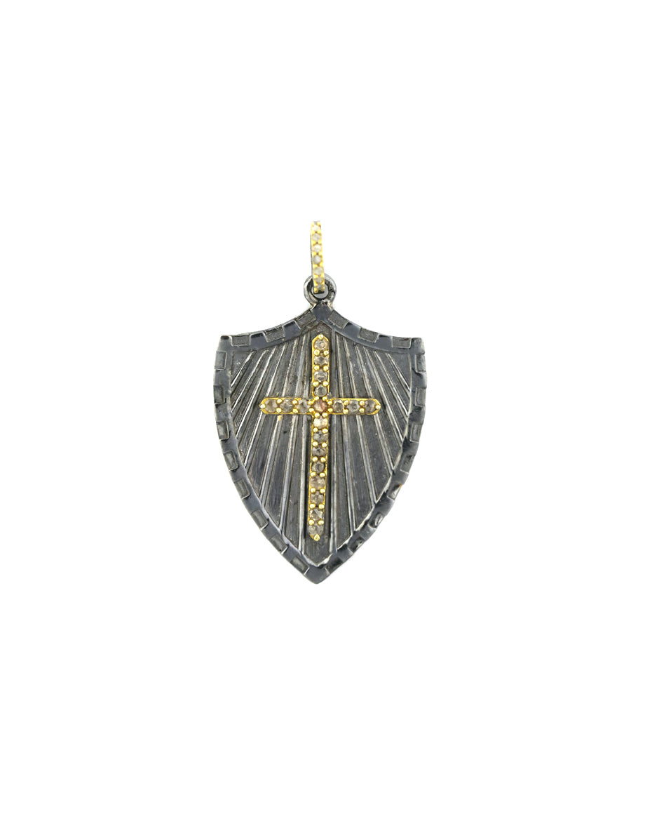 Large Silver Shield with Gold Plated Cross Charm