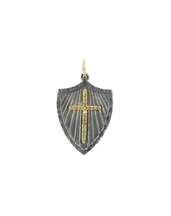 Large Silver Shield with Gold Plated Cross Charm