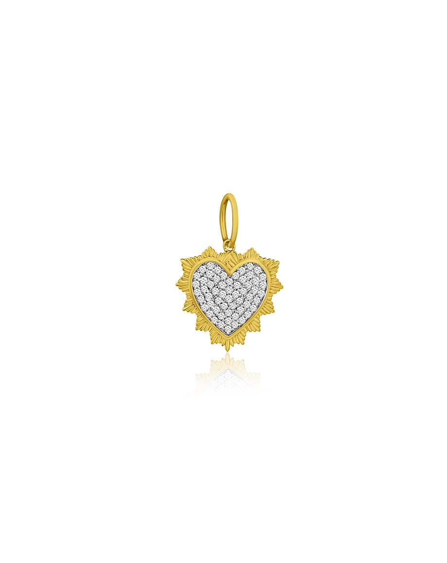 14K Gold Diamond Fanned Heart Charm