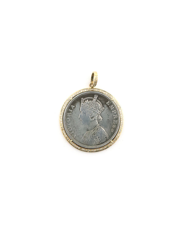 14K Gold Diamond Frame Empress Coin Charm