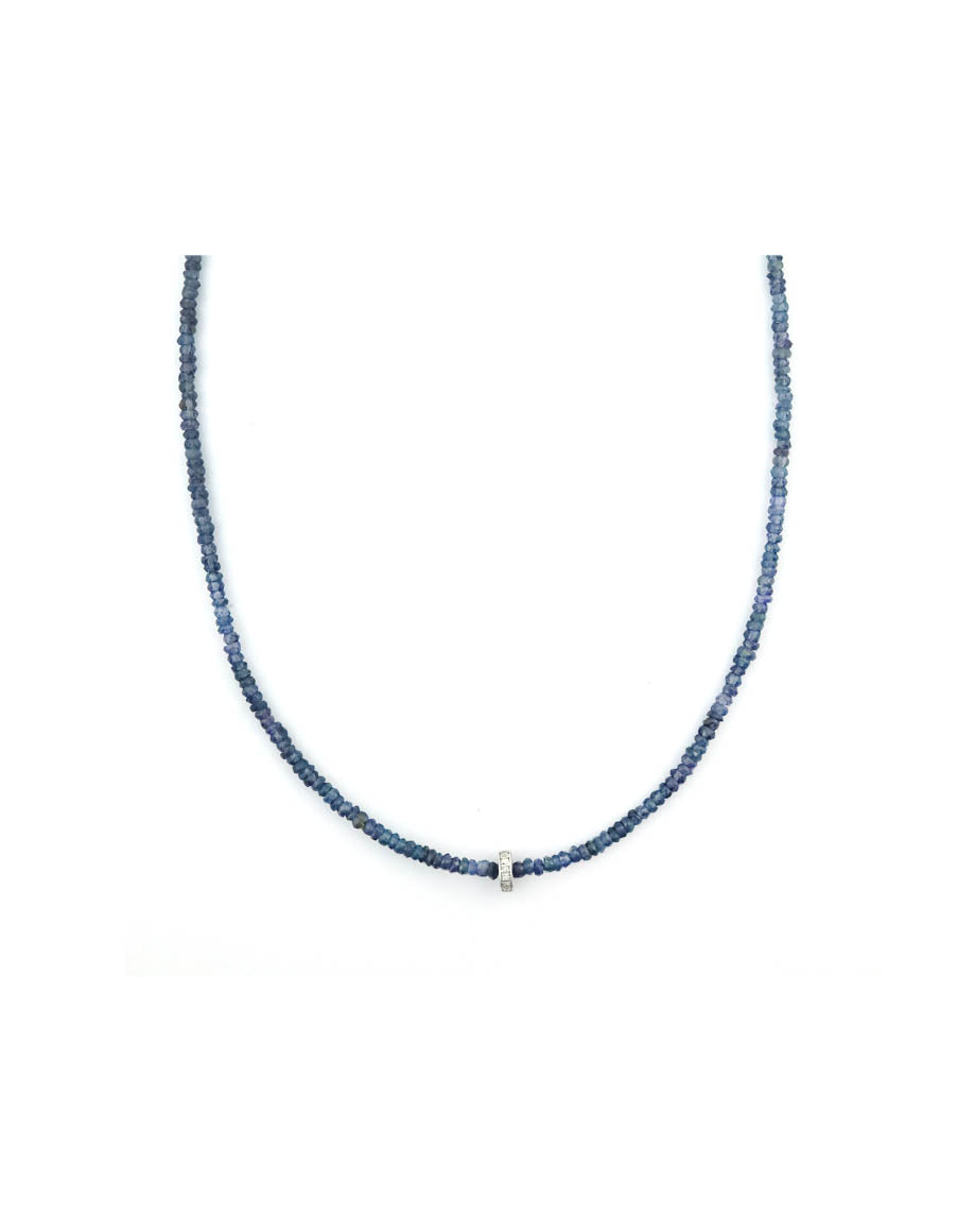 14K White Gold Diamond Spacer Violet Spinel Necklace