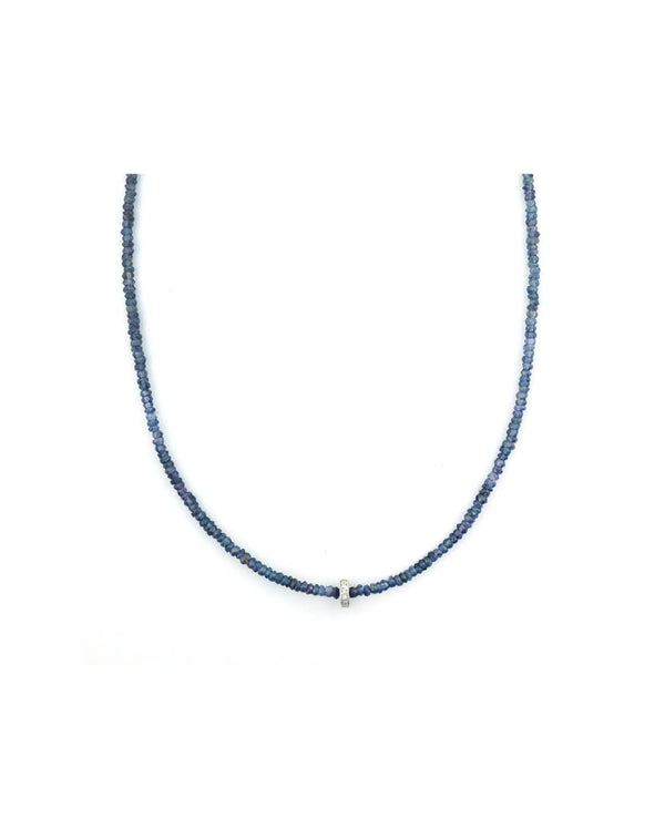 14K White Gold Diamond Spacer Violet Spinel Necklace