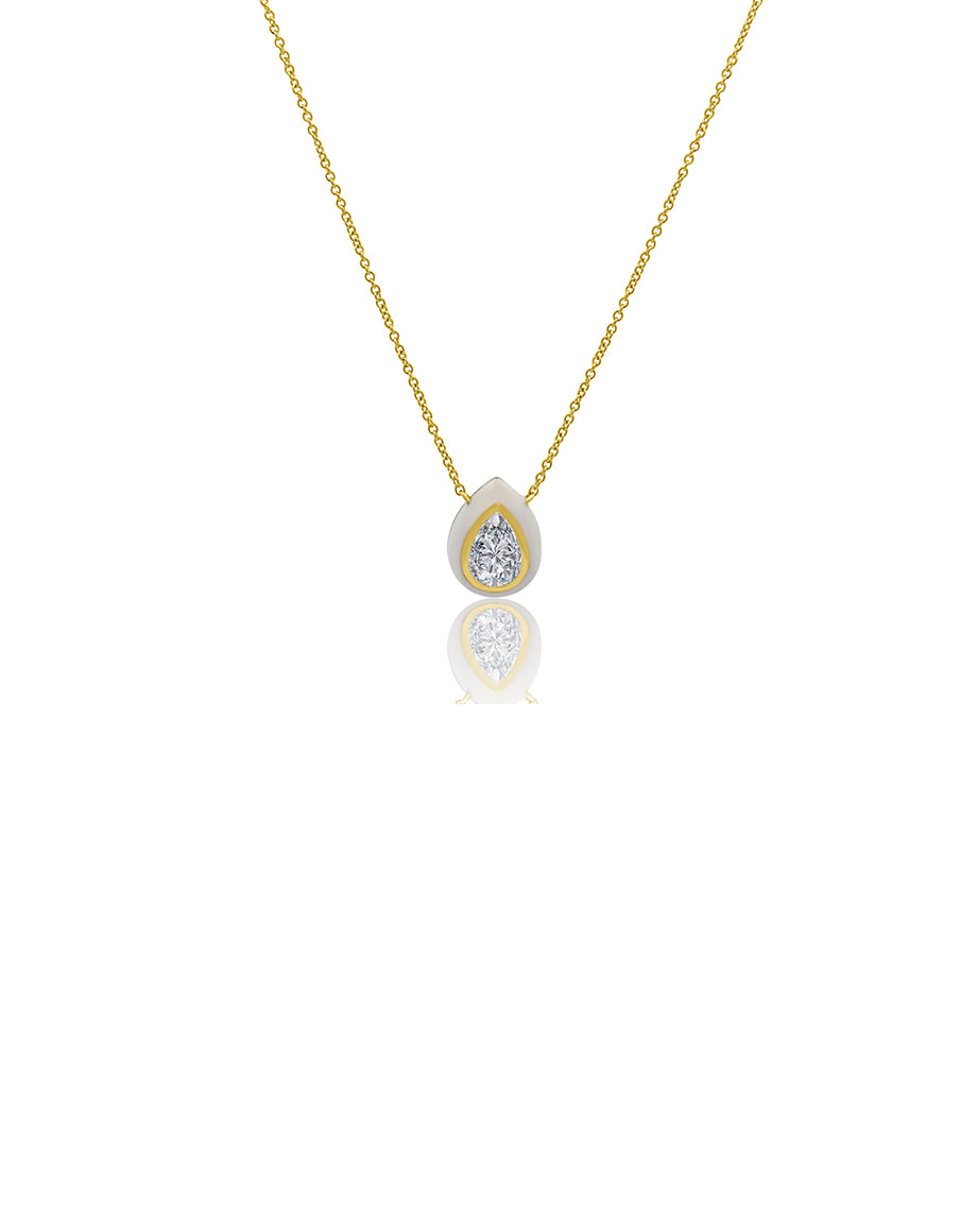 14K Gold Enamel White Topaz Teardrop Necklace