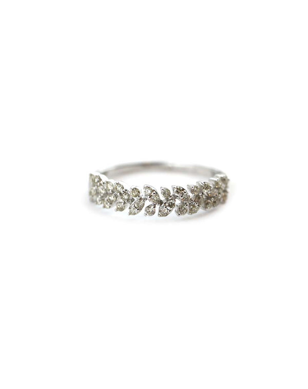 14K White Gold Diamond Leaf Stacking Band