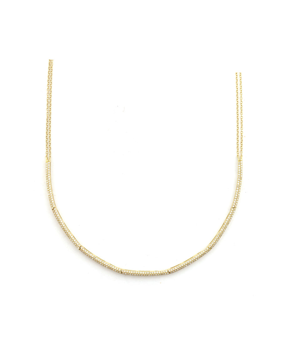 14K Gold Thin Diamond Choker - White Diamonds