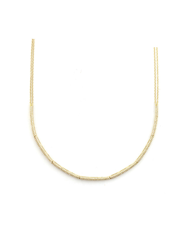 14K Gold Thin Diamond Choker - White Diamonds
