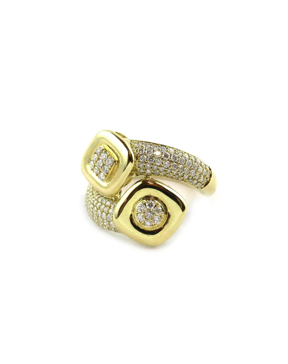14K Gold .76ct Pave Diamond Square Bezel Wrap Ring