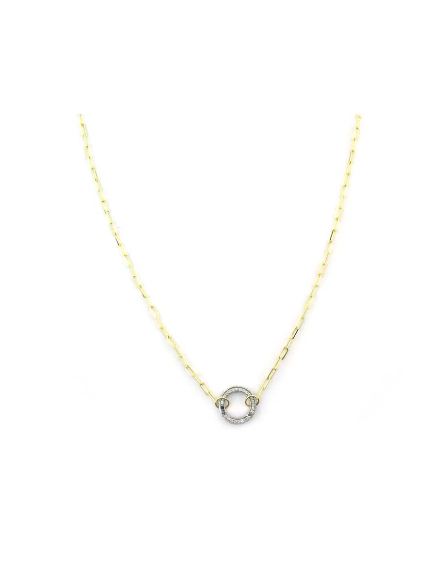 XS 14K Gold Paperclip 12mm Diamond Lock Necklace