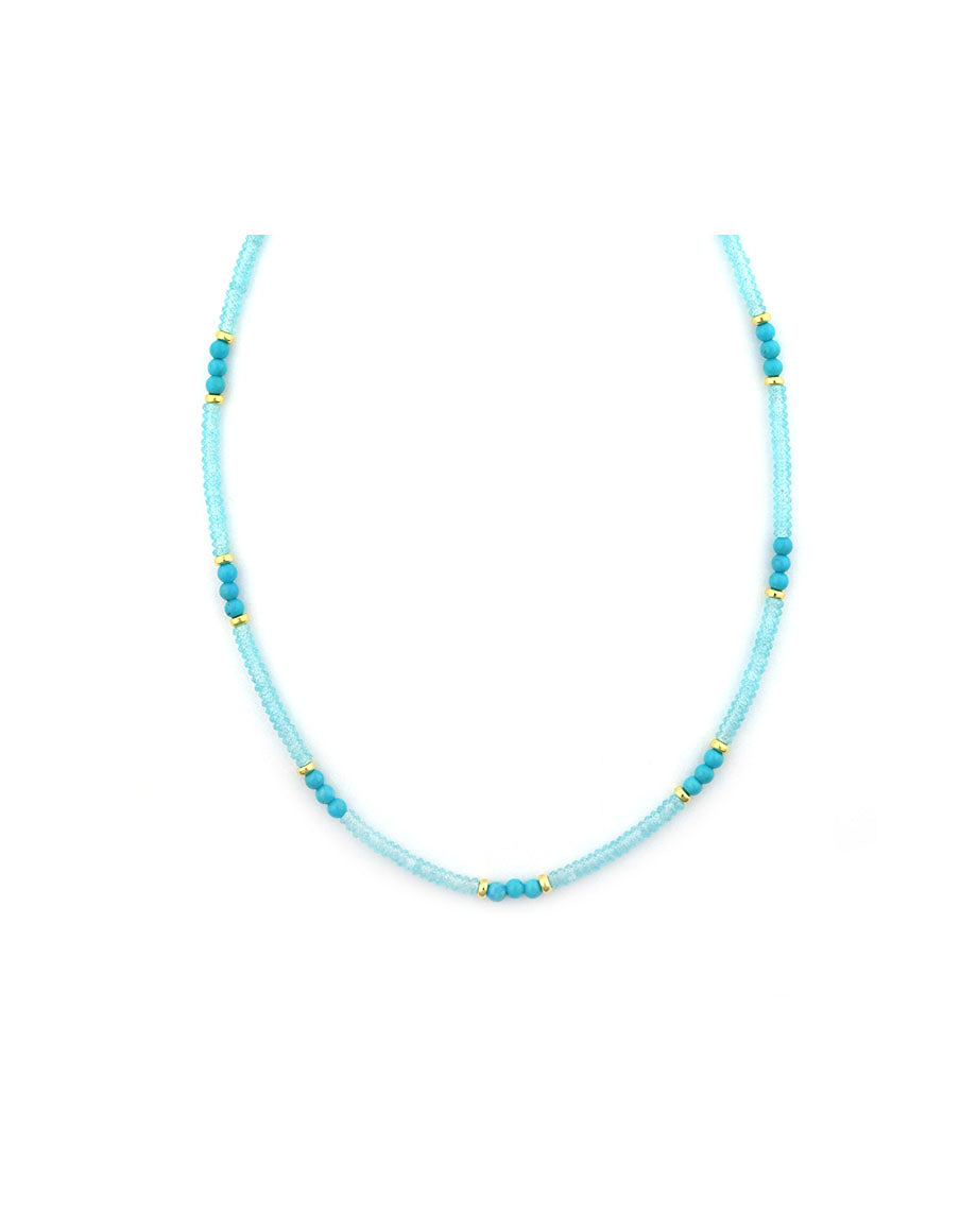 3mm Sky Blue Zircon & Turquoise Rondelle Necklace