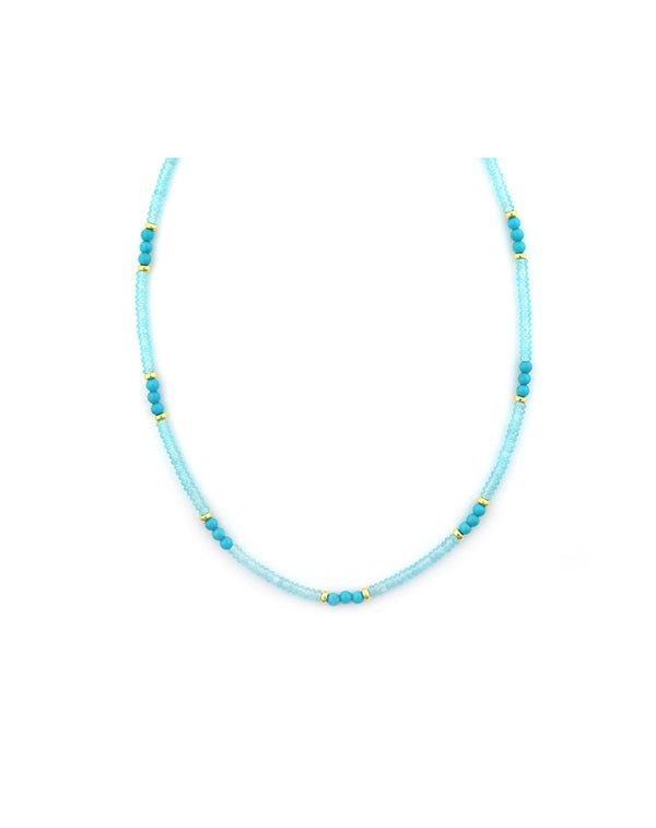 3mm Sky Blue Zircon & Turquoise Rondelle Necklace