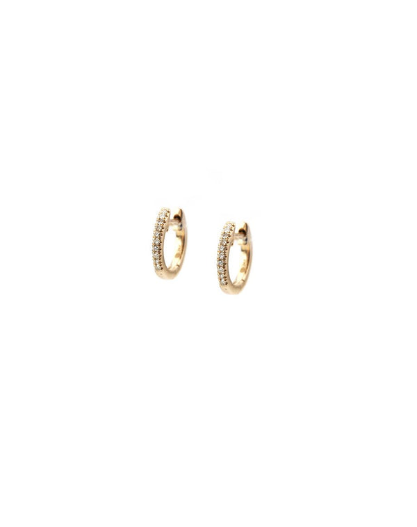 14K Gold Diamond 12mm Huggie Earrings