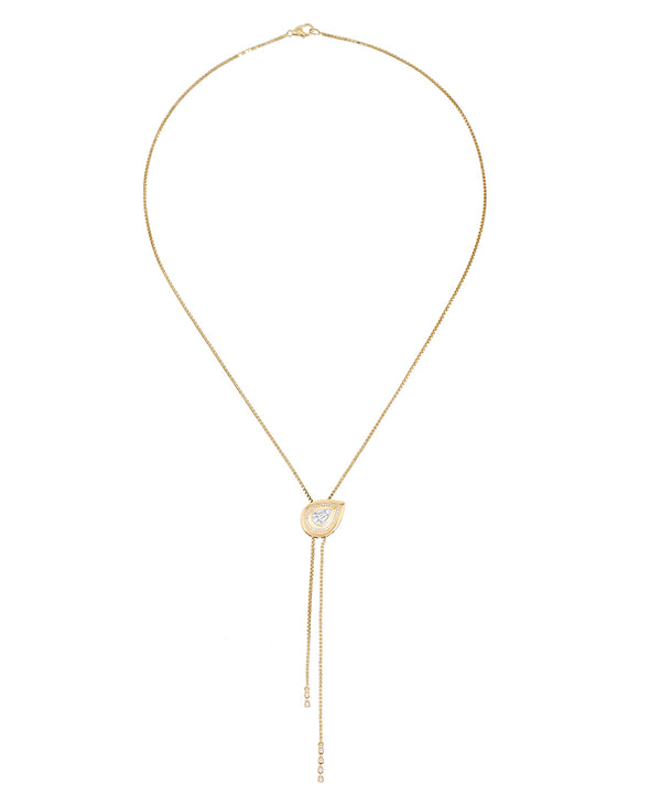 14K Gold Teardrop Baguette Bolo Tie Necklace