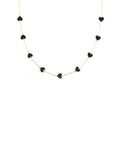 14K Gold Black Onyx Heart Station Necklace